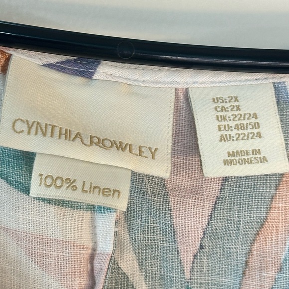 Cynthia Rowley PlusSize Linen Feather Abstract Lightweight Ruffle Sleeve Dres,2X - Picture 4 of 7